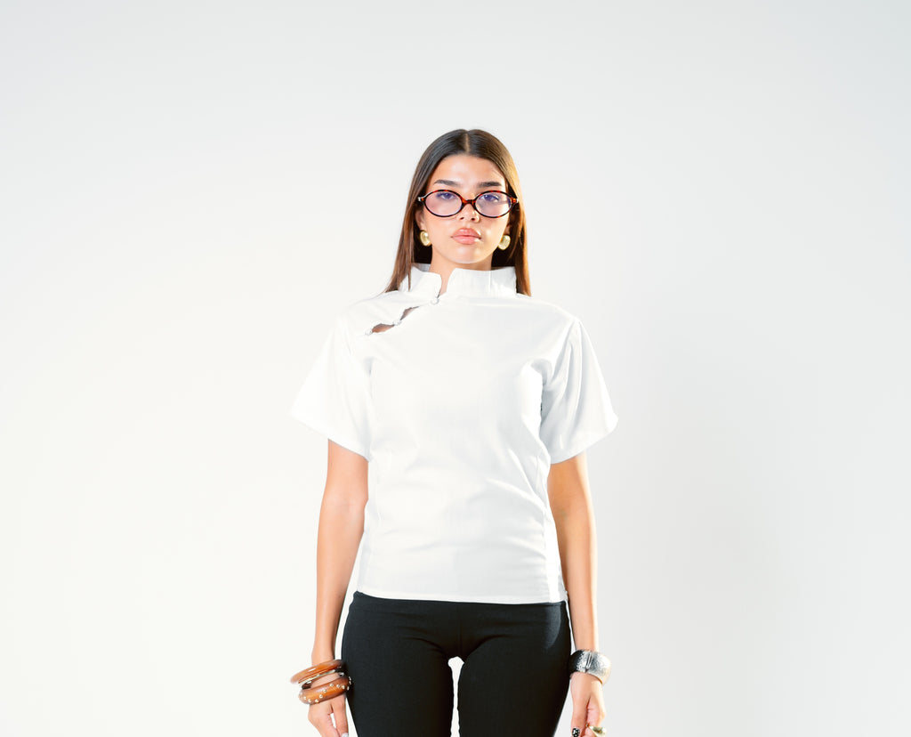 Offwhite mandarin collar blouse