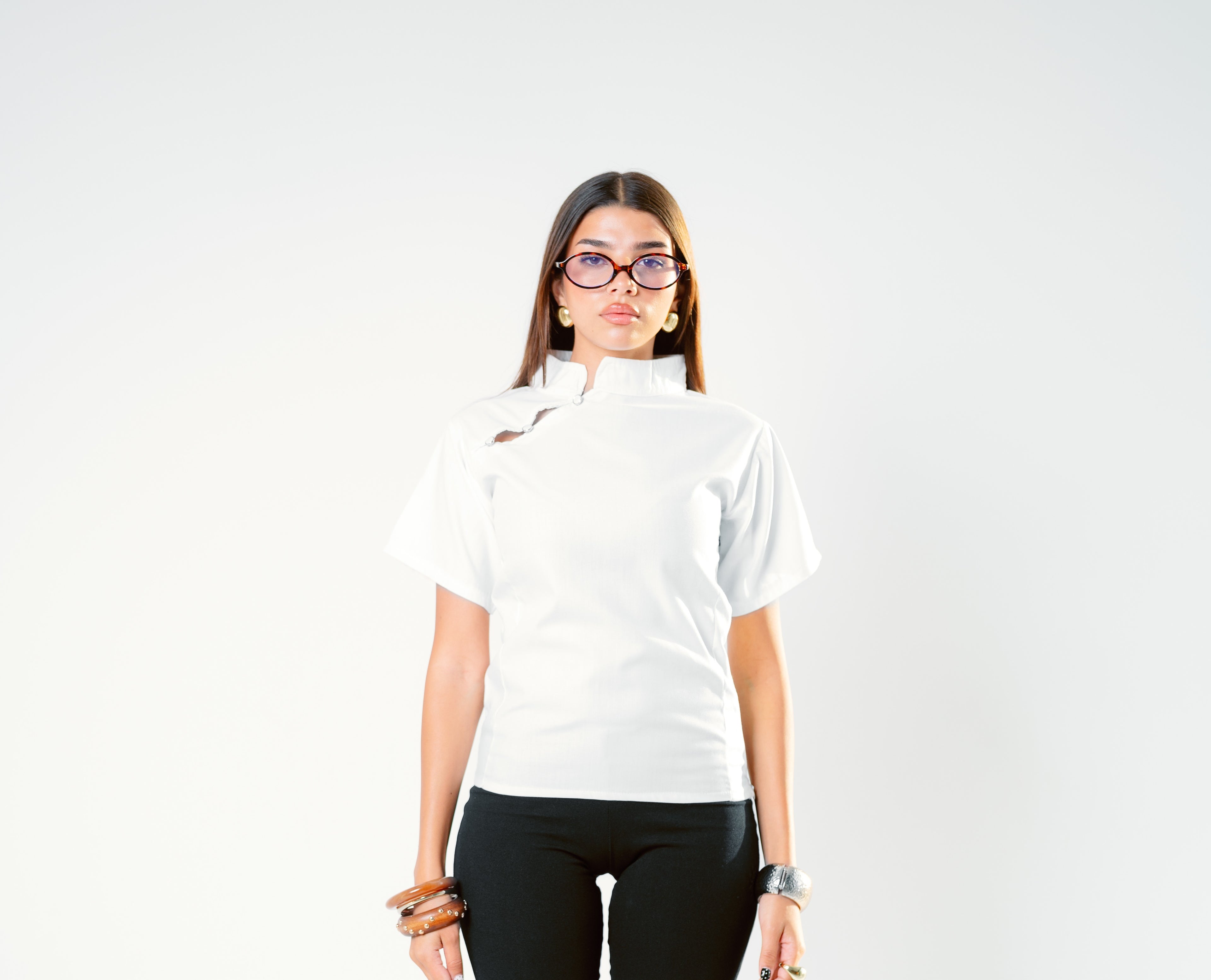 Offwhite mandarin collar blouse
