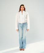 White eyelet lace pintuck blouse