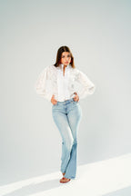 White eyelet lace pintuck blouse