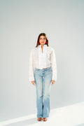 White eyelet lace pintuck blouse