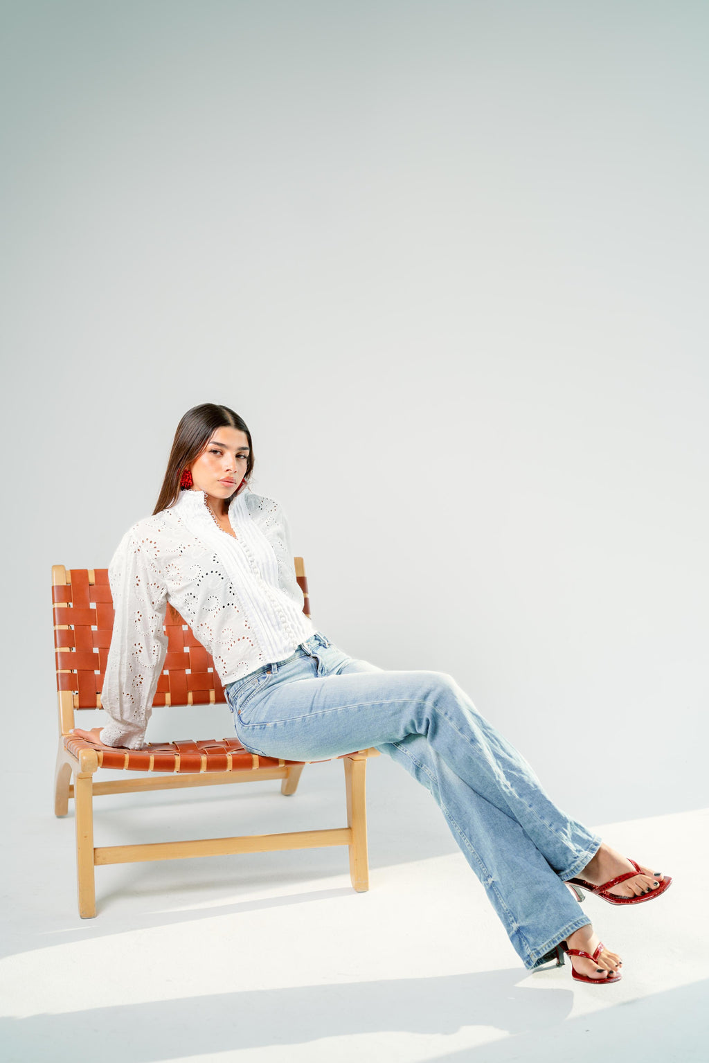 White eyelet lace pintuck blouse
