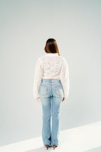 White eyelet lace pintuck blouse
