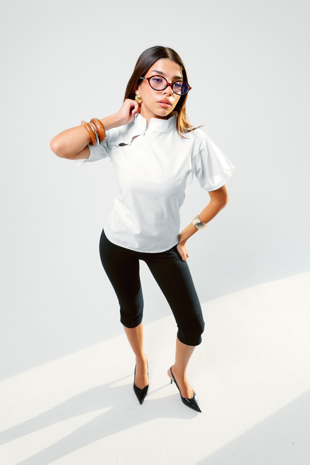 Offwhite mandarin collar blouse