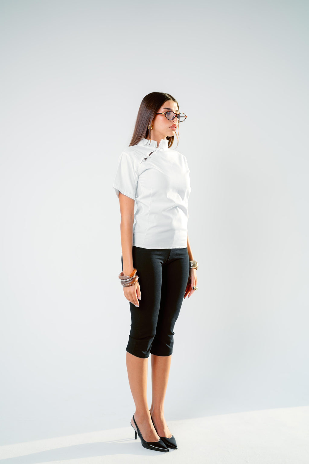 Offwhite mandarin collar blouse